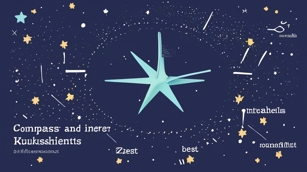 Illustration of a compass and a quill against a backdrop of a starry sky made up of industry icons and forward-looking symbols, with the text 'Create a newsletter: your guide to industry trends and future prospects' below.