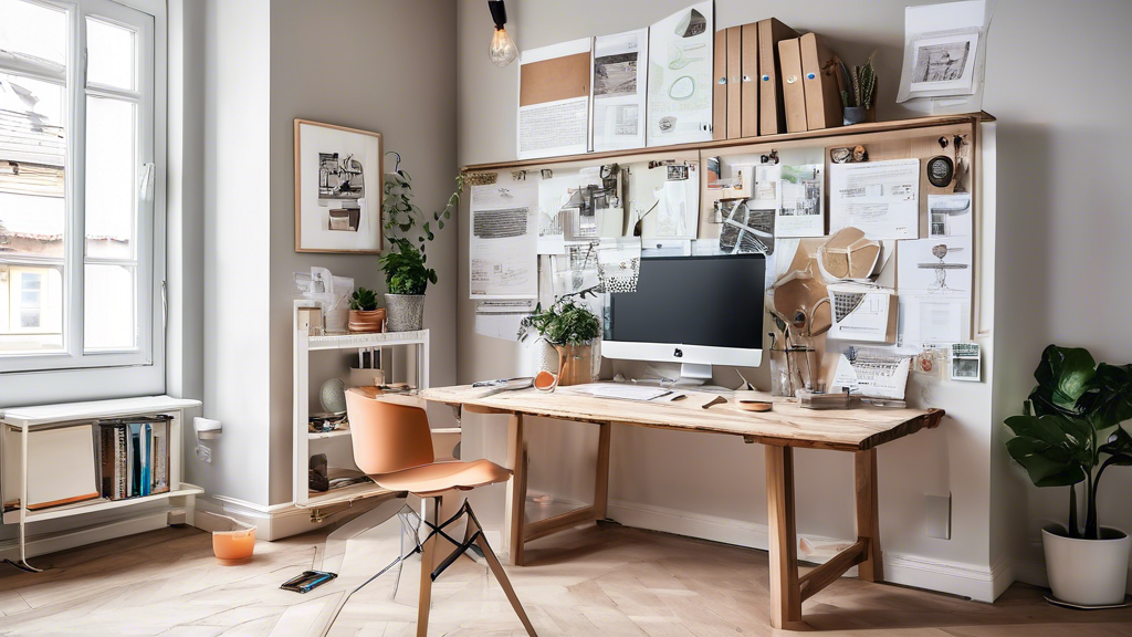 Ein gemütlich eingerichtetes Home-Office, in dem jemand ein liebevoll gestaltetes Newsletter-Design auf einem modernen Computer erstellt, umgeben von DIY-Projekten und hausgemachten Rezepten, die als visuelle Elemente in die Promotion integriert werden.