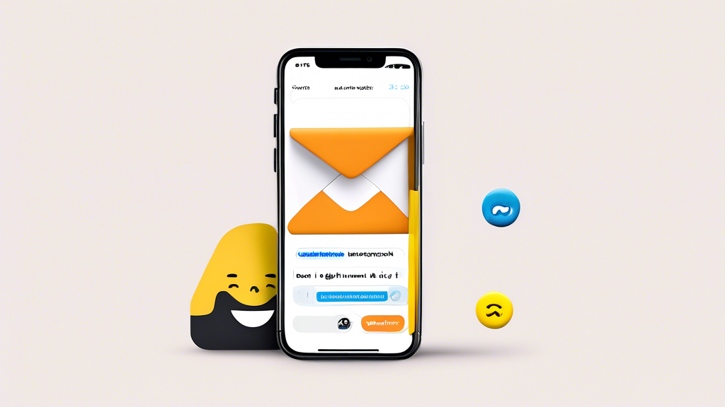 Prompt DALL-E: una newsletter via email colorata e dal design creativo evidenziata in una casella di posta virtuale sullo schermo di uno smartphone moderno, con felici reazioni emoji che fluttuano attorno ad essa, in un elegante sfondo da ufficio.